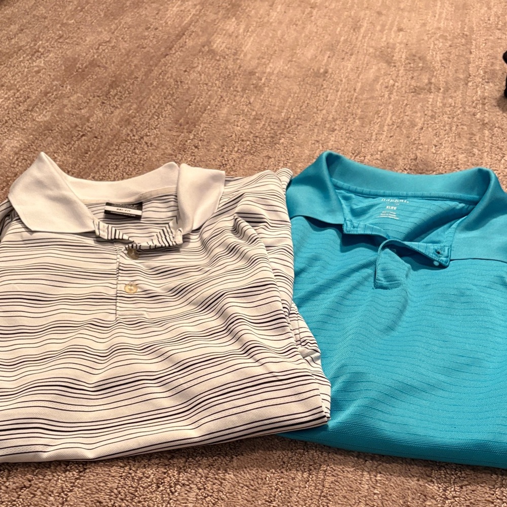 Men’s Striped and Solid Polo Shirts. White one is Nike brand.